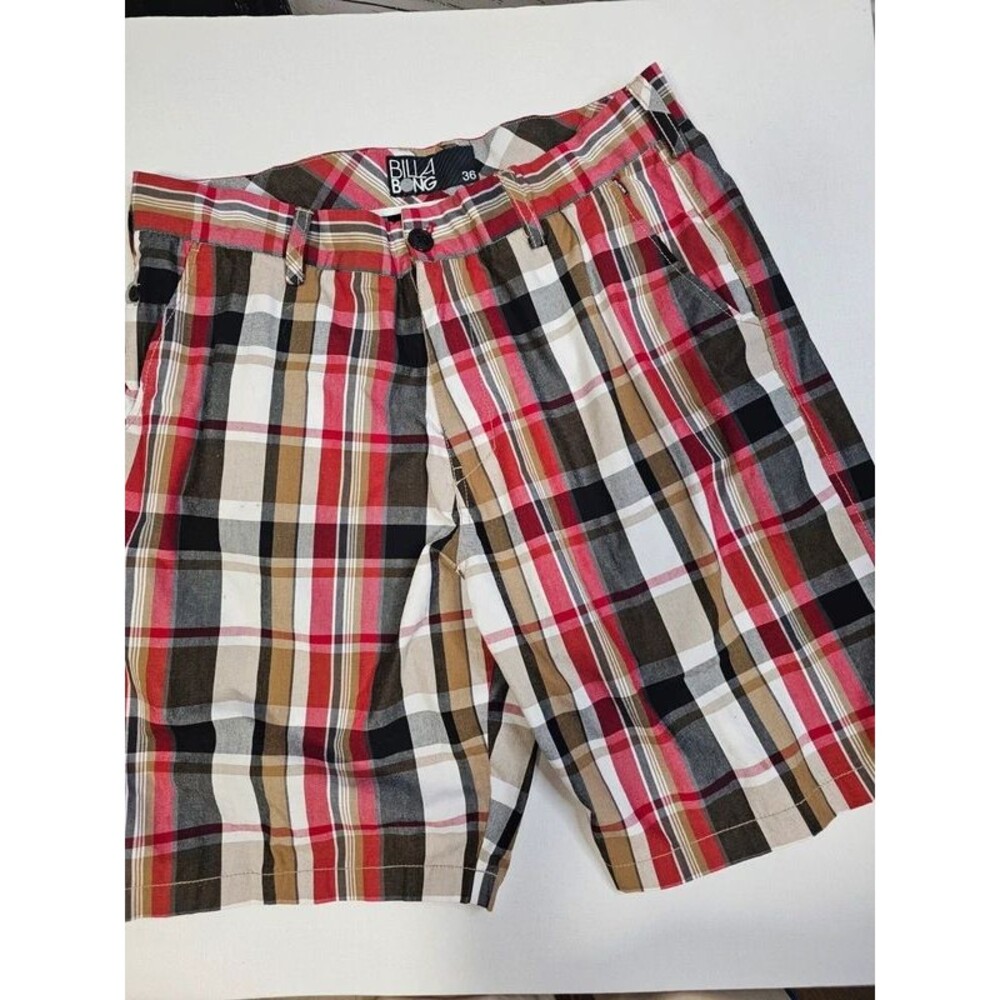 Billabong Men’s 36 Plaid Shorts Y2K Surf Skate Red Tan